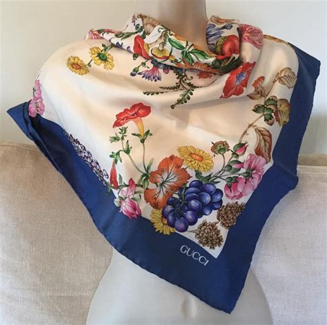 gucci scarf red and blue|Gucci scarf with flowers.